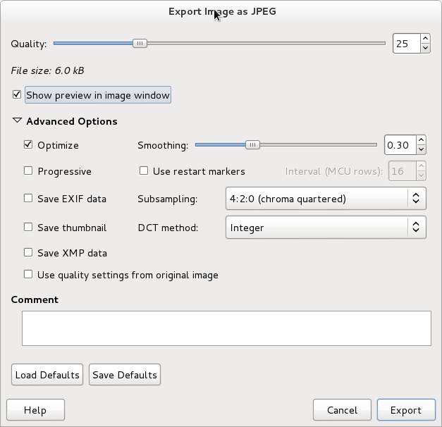 GnuPG photo GIMP settings window